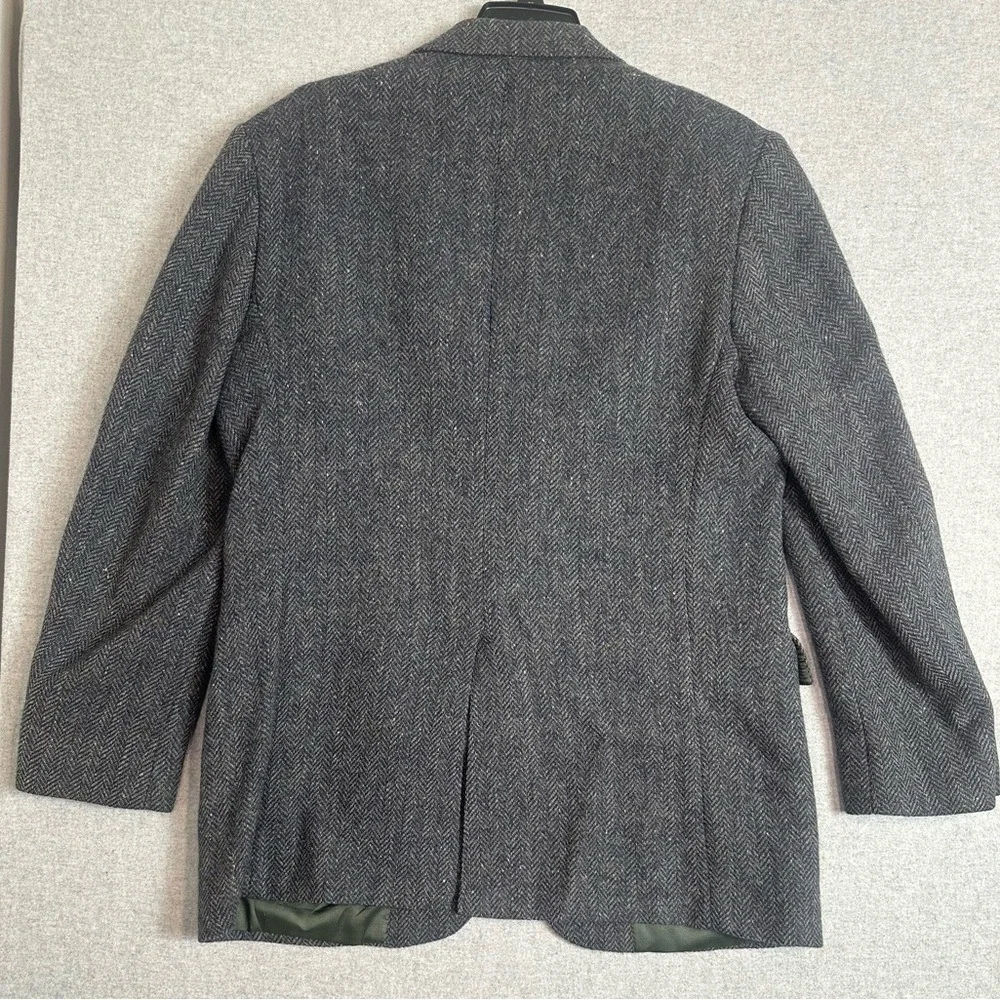 VTG Pure Wool Tweed Blazer Mens 43L Gray Herringbone Made in USA Two Button FLAW